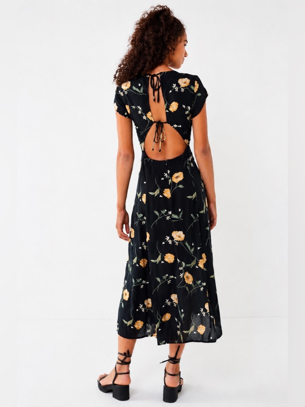 Urban Outfitters SOLD OUT Lindsey Black Floral Backless Slit Maxi Dress (rack)